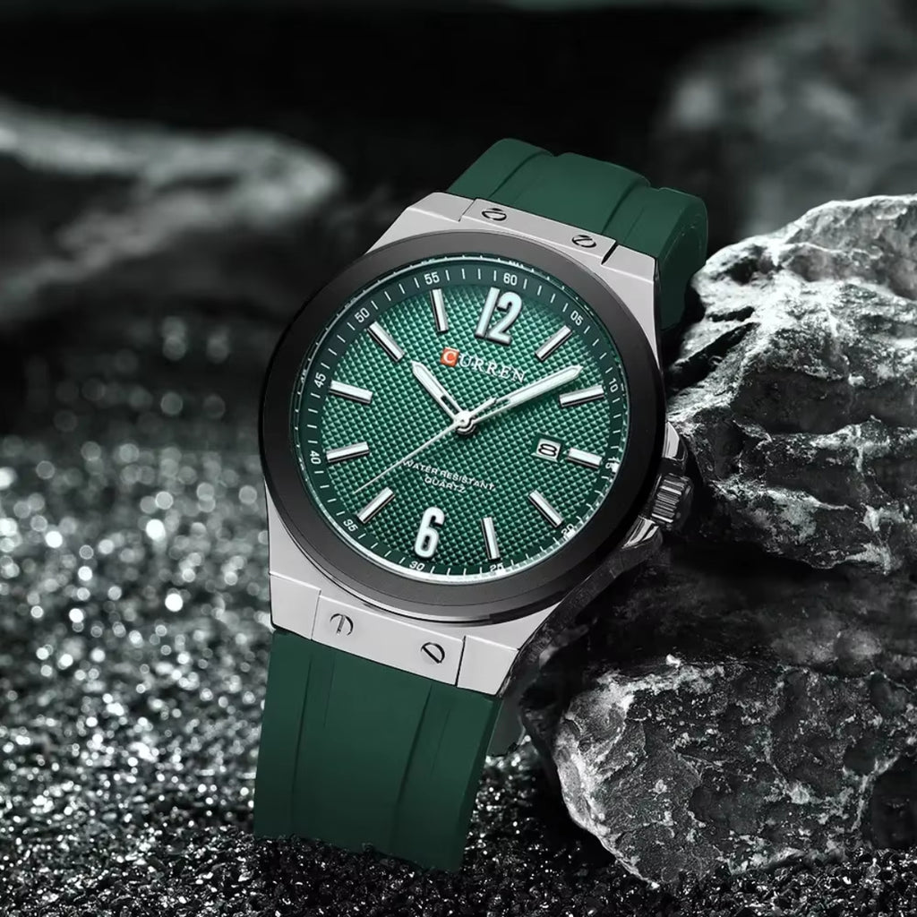 CURREN 8467 Men Watch Waterproof Quartz Silicone Strap Green