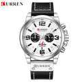 Curren 8314 Men Sport Chronograph Watch Top Fashion Genuine Leather Wristband Waterproof Quartz White