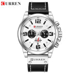 Curren 8314 Men Sport Chronograph Watch Top Fashion Genuine Leather Wristband Waterproof Quartz White