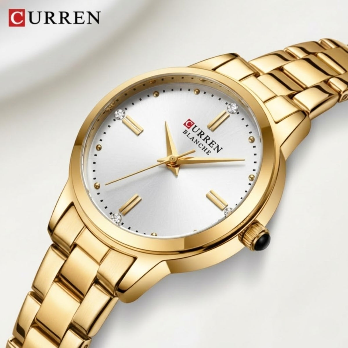 CURREN 9094 Ladies Luxury Watch – Original Stainless Steel Bracelet with Diamond Accents & Quartz Movement White Dial