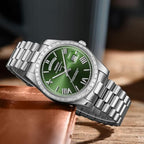 NIBOSI 2628 Luxury Men’s Quartz Watch – Faceted Crystal Bezel & Sunburst Dial Precision Business Timepiece Silver Green
