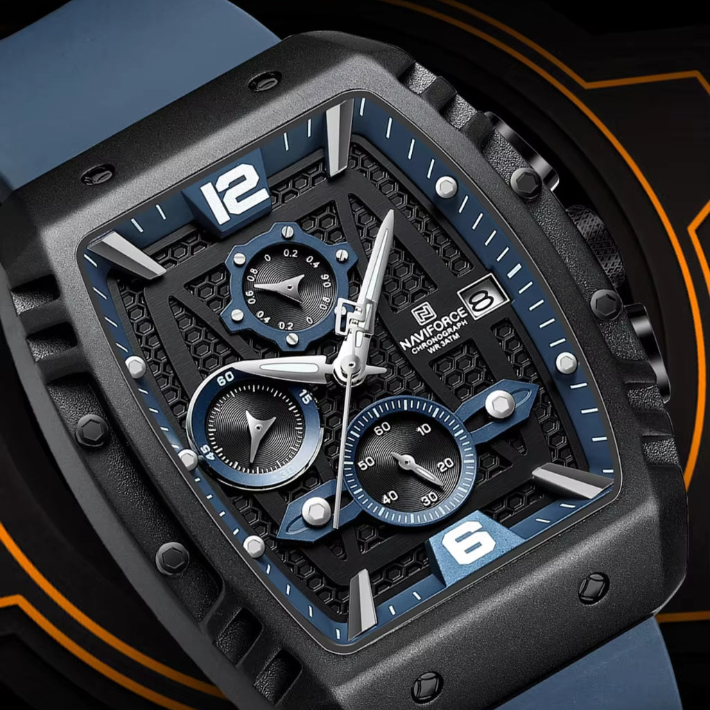 NAVIFORCE 8025 Men’s  Designer Watch – New Quartz Chronograph with Rubber Strap - Blue