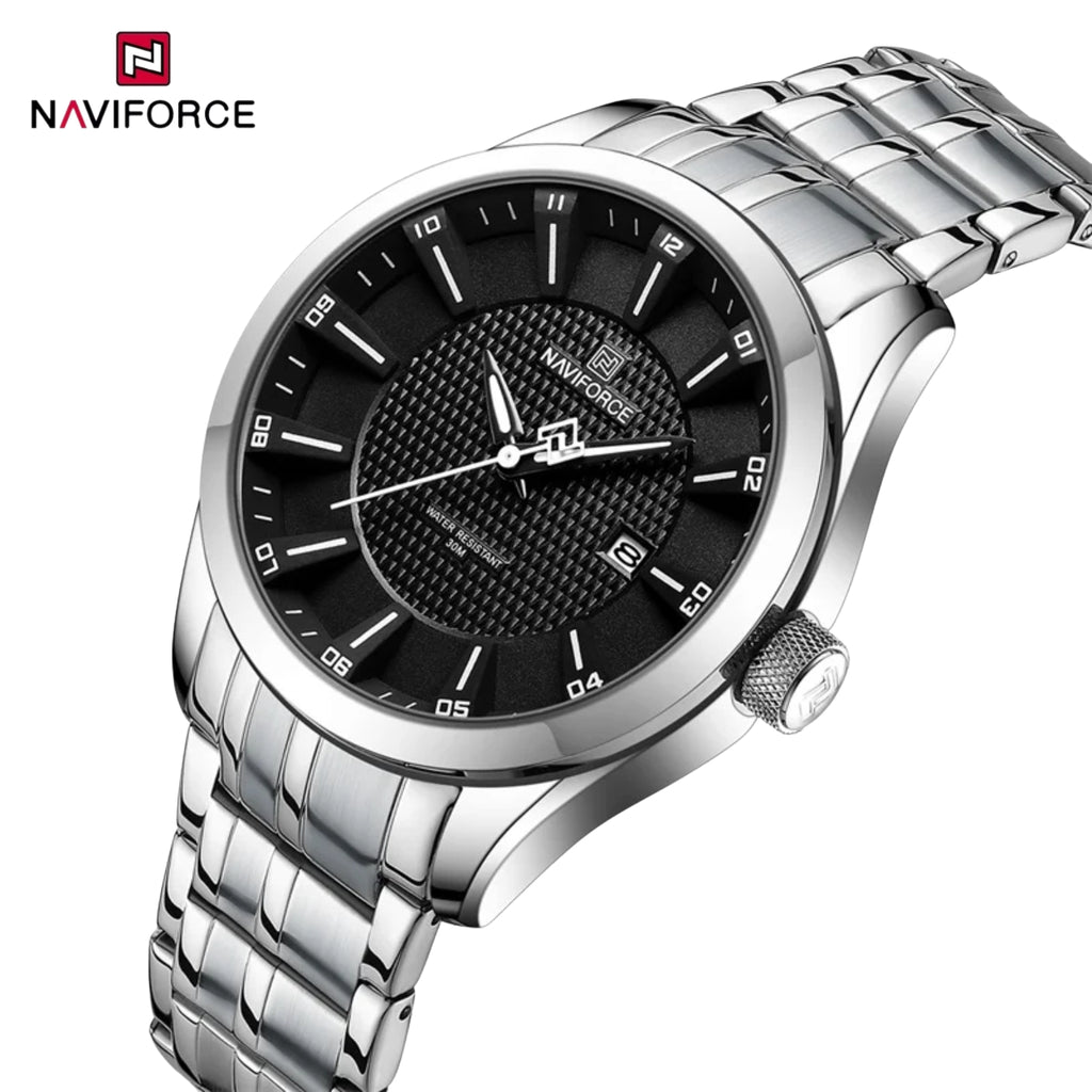 NAVIFORCE 8032 Men’s Stainless Steel Watch – Original Quartz Business Wristwatch - Black and SIlver
