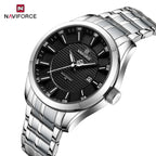 NAVIFORCE 8032 Men’s Stainless Steel Watch – Original Quartz Business Wristwatch - Black and SIlver