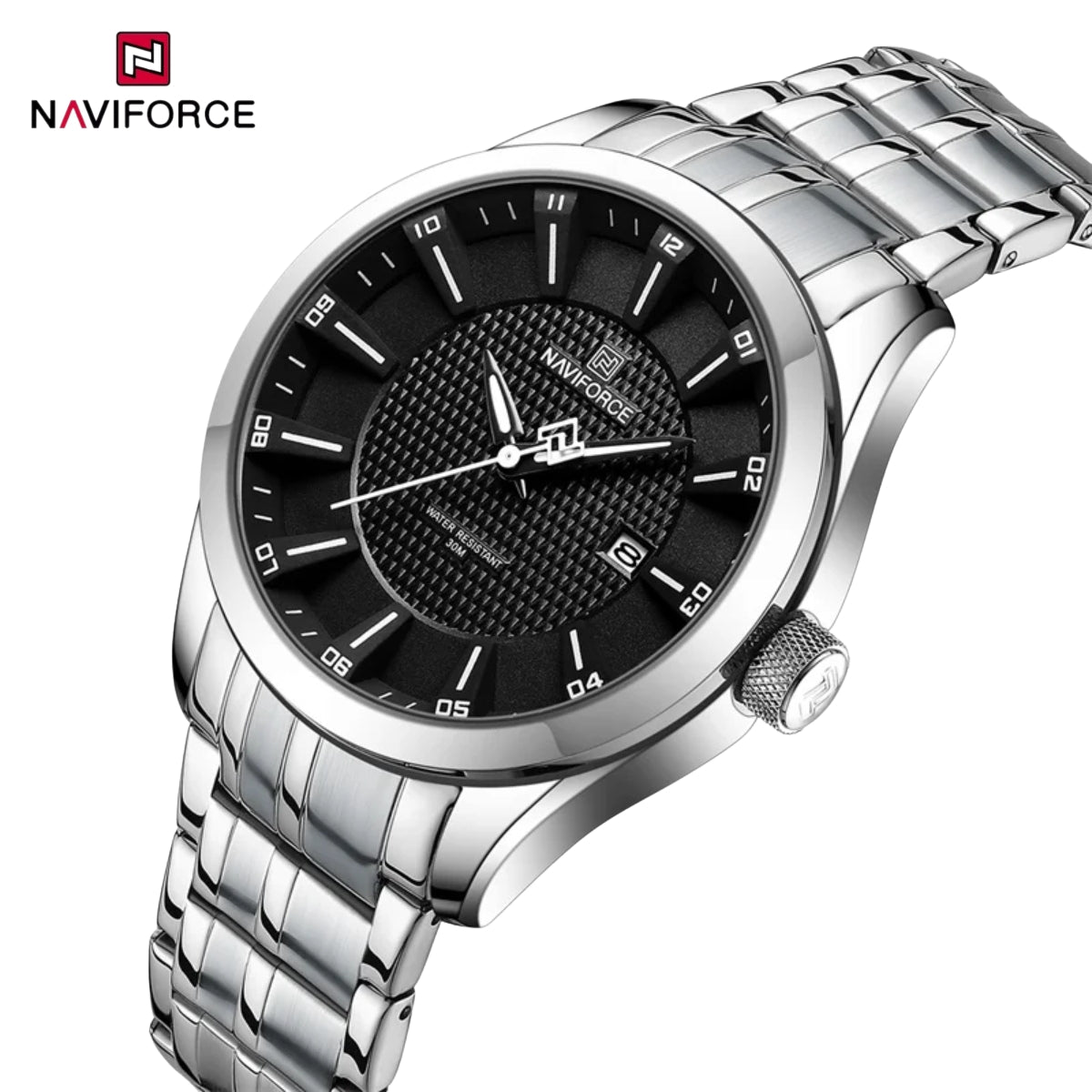 NAVIFORCE 8032 Men’s Stainless Steel Watch – Original Quartz Business Wristwatch - Black and SIlver