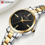 CURREN 9094 Ladies Luxury Watch – Original Stainless Steel Bracelet with Diamond Accents & Quartz Movement Black Dial