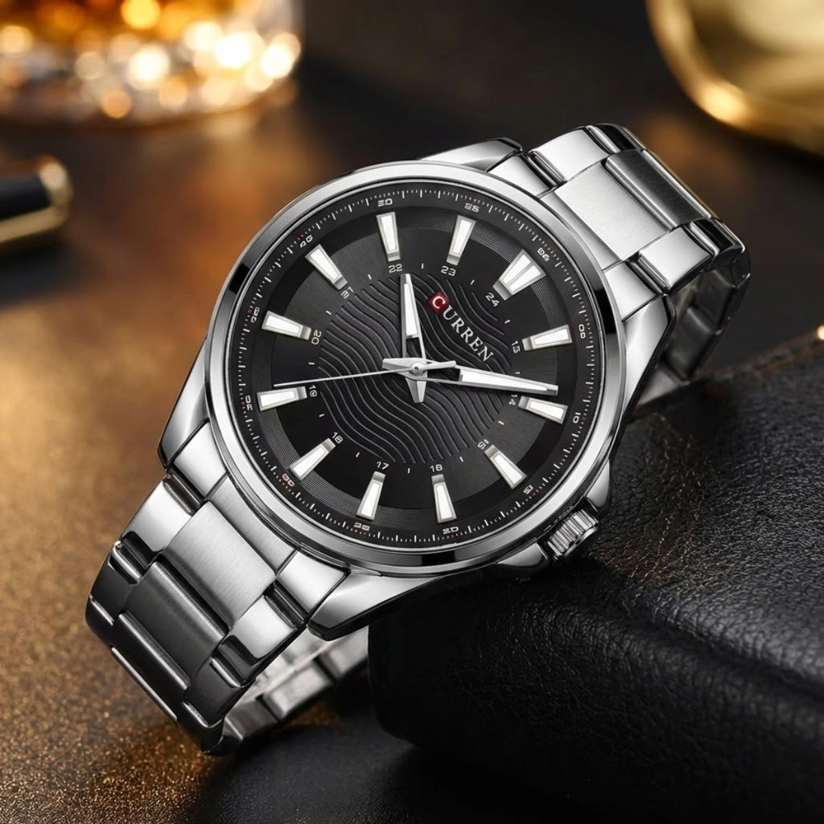 CURREN 8424 Black Men's Stainless Steel Quartz Wristwatch