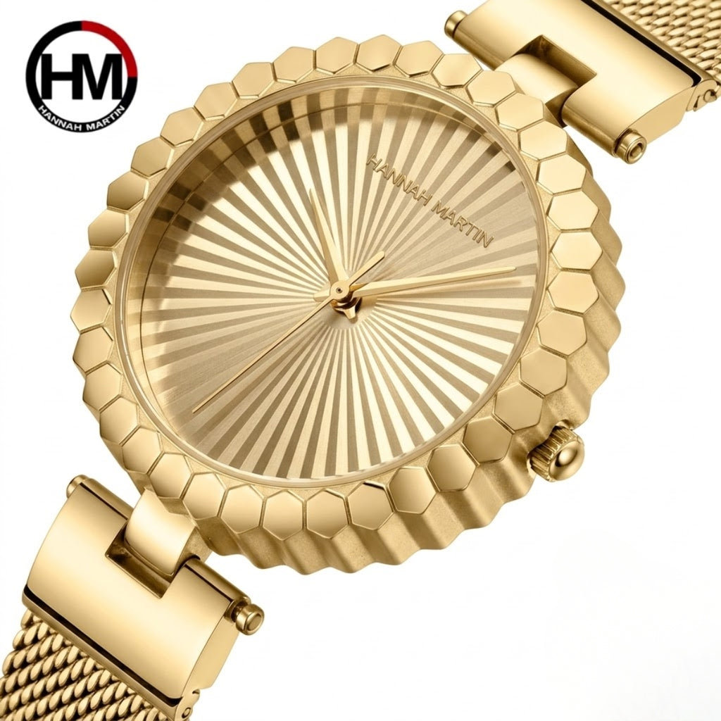 HANNAH MARTIN 1571 Women’s Fashion Watch – Unique Simple Design with Japanese Quartz & Stainless Steel Gold
