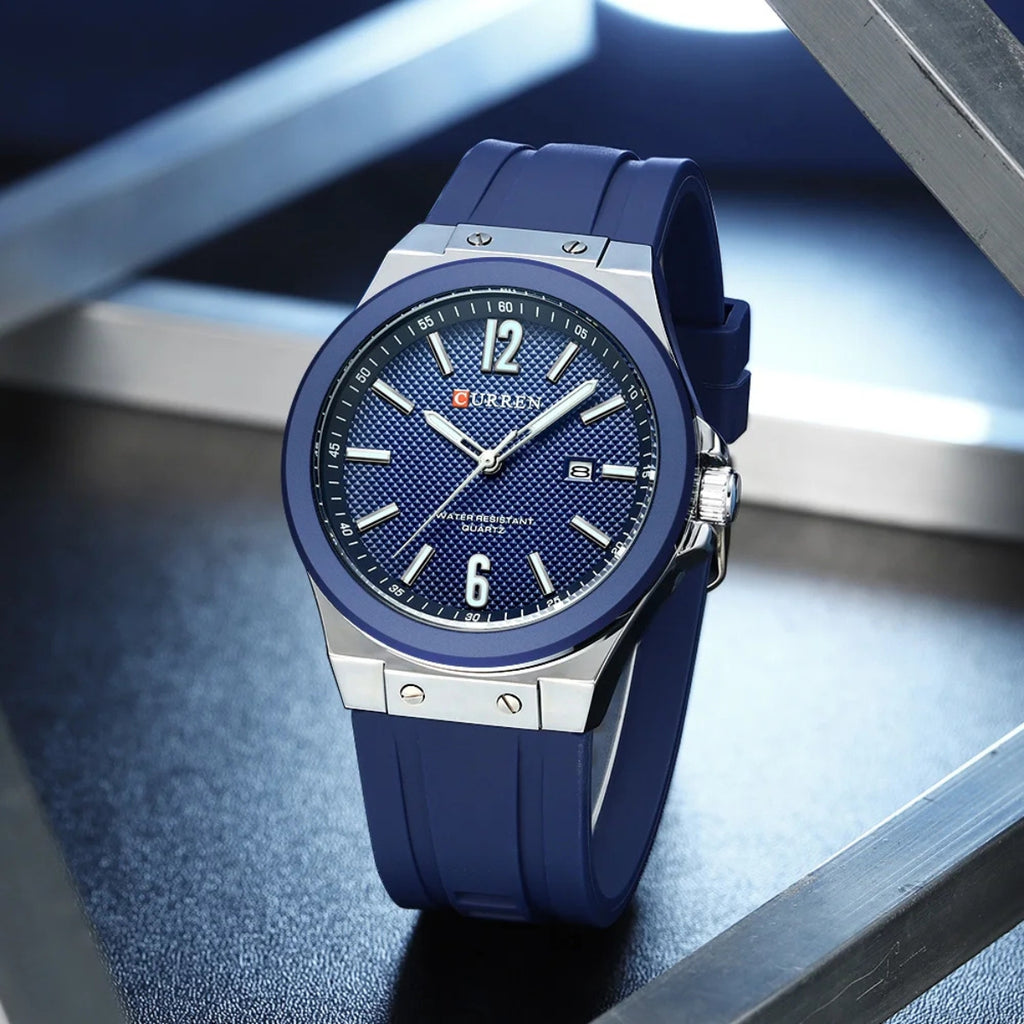 CURREN 8467 Men Watch Waterproof Quartz Silicone Strap Blue