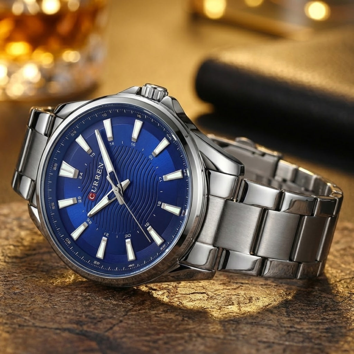 CURREN 8424 Blue Men's Stainless Steel Quartz Wristwatch
