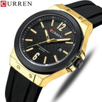 CURREN 8467 Men Watch Waterproof Quartz Silicone Strap Black and Gold