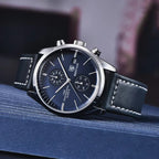BENYAR 5187 Men’s Luxury Quartz Watch – Leather Band with Chronograph - Blue Dial