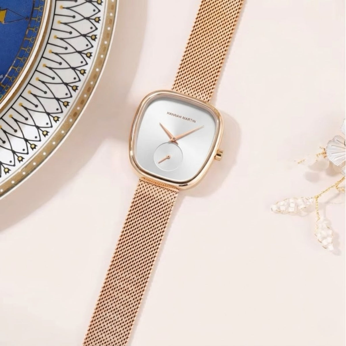 Hannah Martin 1251 Women’s Fashion Watch – Stainless Steel, Japan Quartz & Waterproof Rose Gold and White