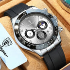 POEDAGAR 629 Men’s Luxury Sport Watch – Stainless Steel Chronograph Quartz with Luminous Date & Waterproof Silver Dial