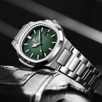 Poedagar 613 Men’s Luxury Stainless Steel Watch – Waterproof Quartz Wristwatch with Luminous Green Dial