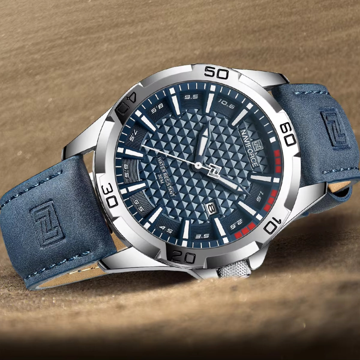 NAVIFORCE 8023 Men’s Original Fashion Watch – Waterproof Quartz Leather Wristwatch with Calendar Blue