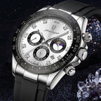 POEDAGAR 629 Men’s Luxury Sport Watch – Stainless Steel Chronograph Quartz with Luminous Date & Waterproof Silver Dial