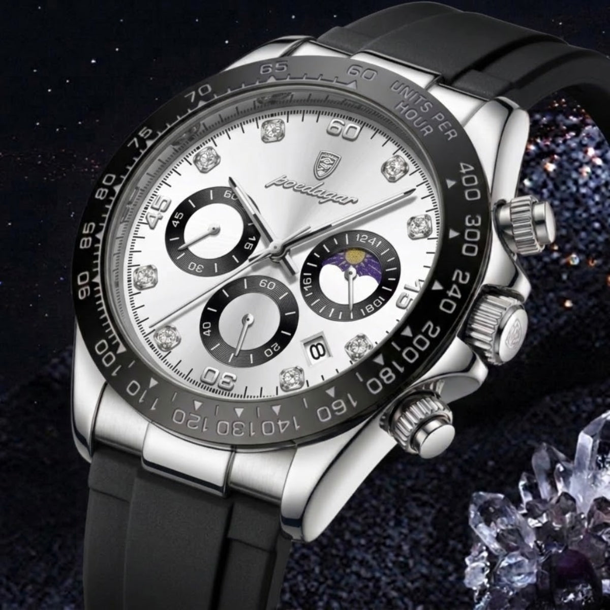 POEDAGAR 629 Men’s Luxury Sport Watch – Stainless Steel Chronograph Quartz with Luminous Date & Waterproof Silver Dial