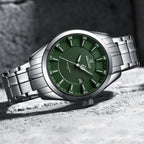NAVIFORCE 8032 Men’s Stainless Steel Watch – Original Quartz Business Wristwatch - Silver and Green