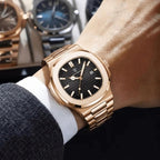 Poedagar 613 Men’s Luxury Stainless Steel Watch – Waterproof Quartz Wristwatch with Luminous Dial Rose Black