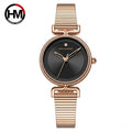 Hannah Martin 1561 Women’s Retro Fashion Watch – Simple European Style Light Luxury Round Quartz Wristwatch Rose Gold and Black