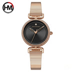 Hannah Martin 1561 Women’s Retro Fashion Watch – Simple European Style Light Luxury Round Quartz Wristwatch Rose Gold and Black