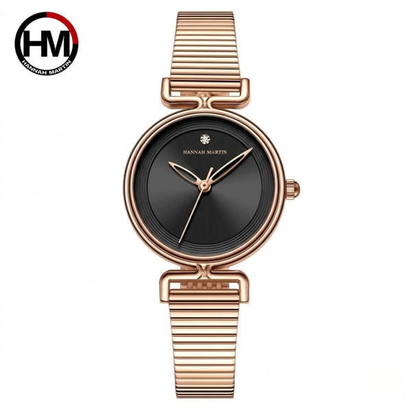 Hannah Martin 1561 Women’s Retro Fashion Watch – Simple European Style Light Luxury Round Quartz Wristwatch Rose Gold and Black