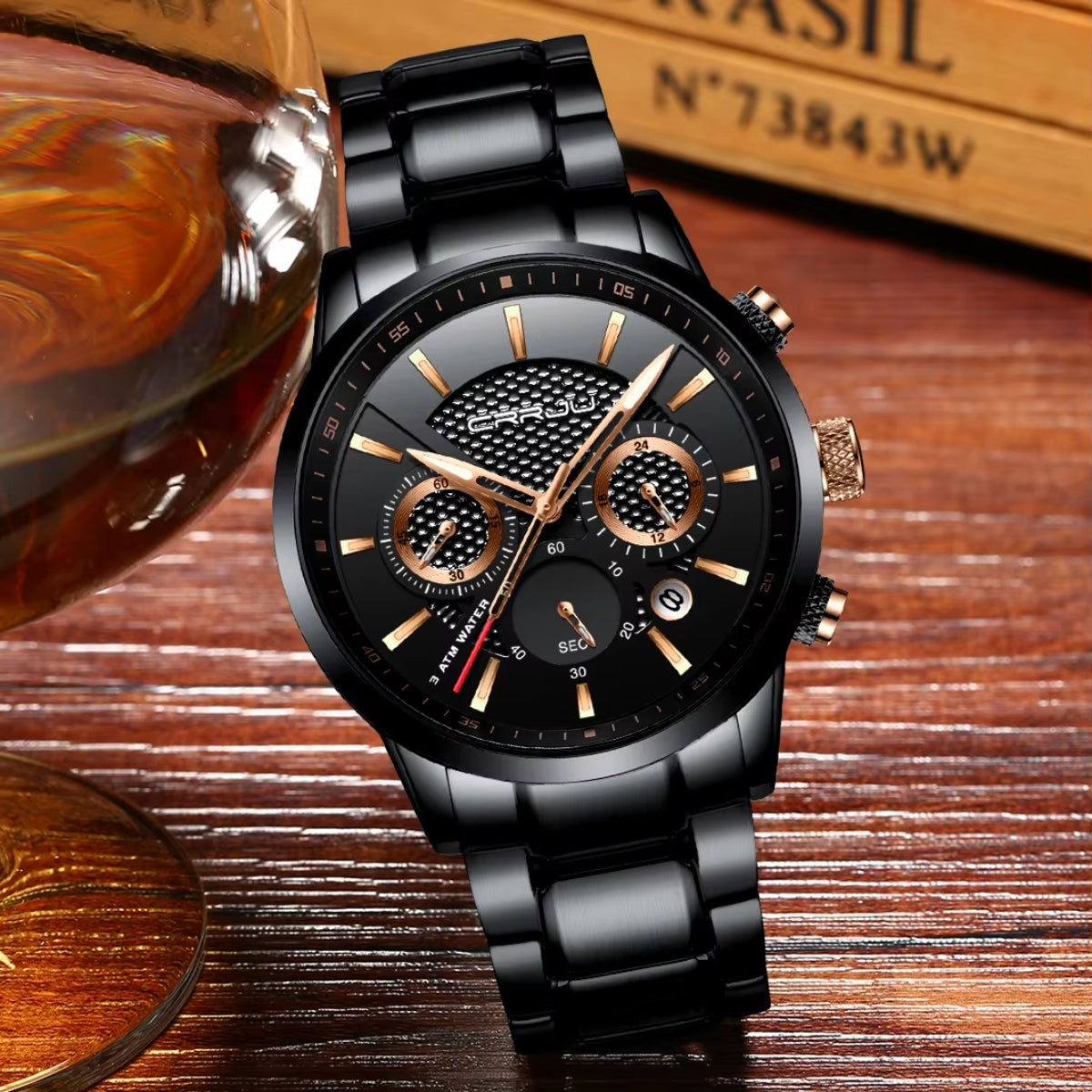 CRRJU 2212 Men’s Luxury Watch – Minimalist Quartz Business Wristwatch, Premium Stainless Steel Band, 3ATM Waterproof Black