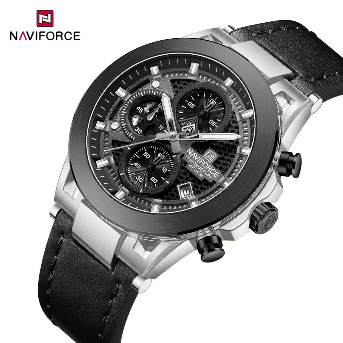 NAVIFORCE 8073 Men’s Skeleton Watch – Original Brand Quartz Wristwatch with Leather Strap & Chronograph