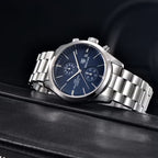 BENYAR 5187 Men’s Luxury Quartz Watch – Stainless Steel Band Chronograph Blue Dial
