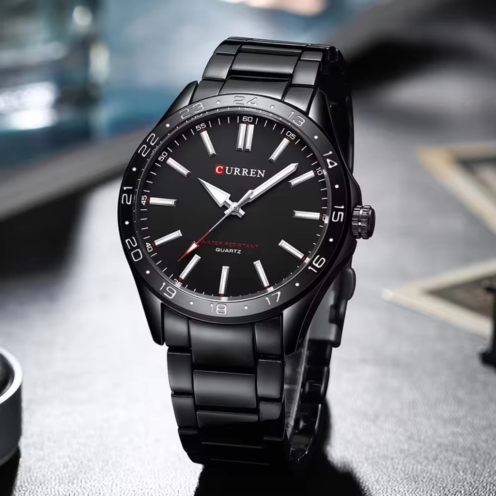 CURREN 8452 Men’s Luxury Sports Watch Premium Stainless Steel, 3ATM Waterproof Quartz Wristwatch Black