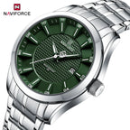 NAVIFORCE 8032 Men’s Stainless Steel Watch – Original Quartz Business Wristwatch - Silver and Green