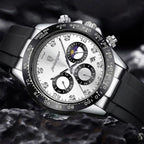 POEDAGAR 629 Men’s Luxury Sport Watch – Stainless Steel Chronograph Quartz with Luminous Date & Waterproof Silver Dial