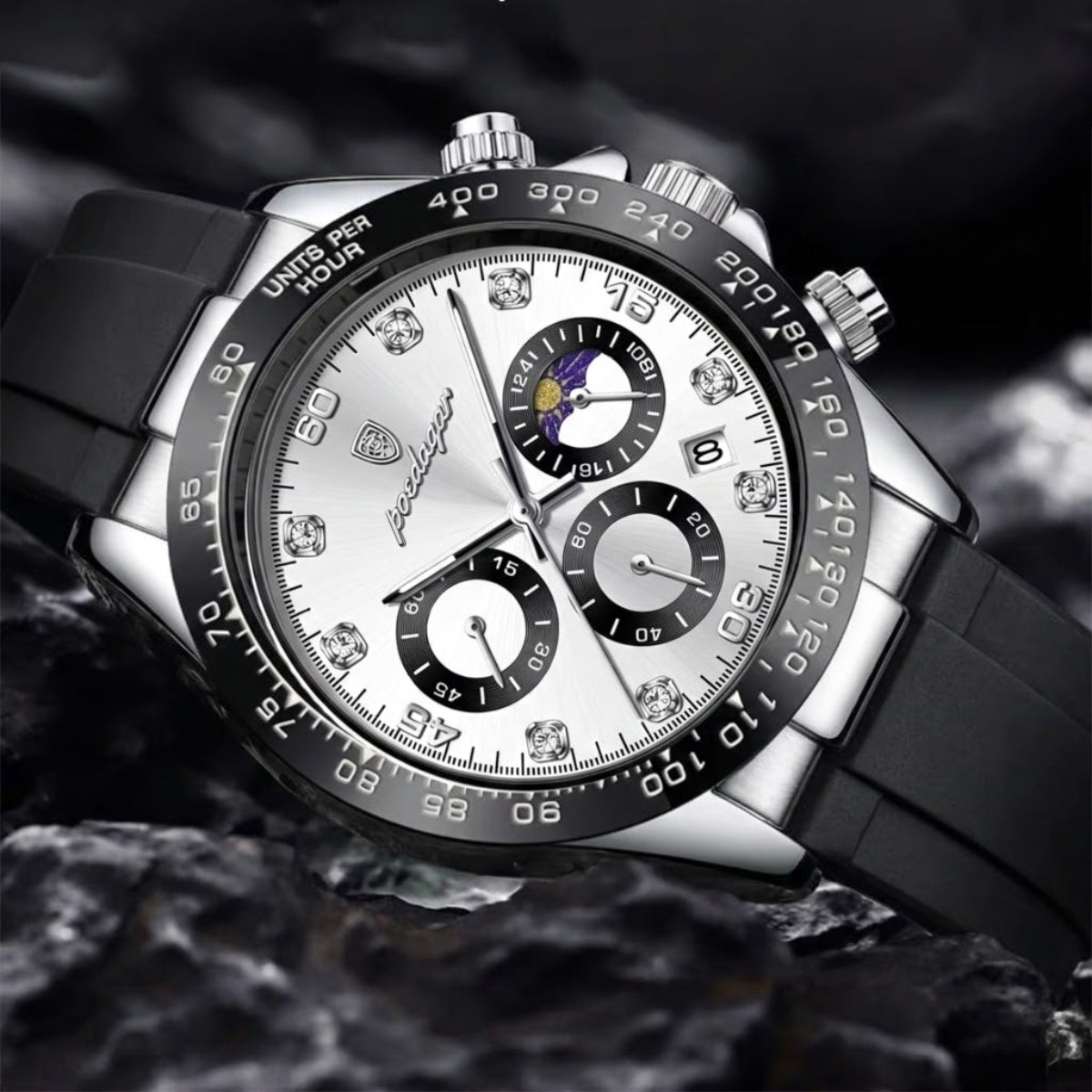 POEDAGAR 629 Men’s Luxury Sport Watch – Stainless Steel Chronograph Quartz with Luminous Date & Waterproof Silver Dial