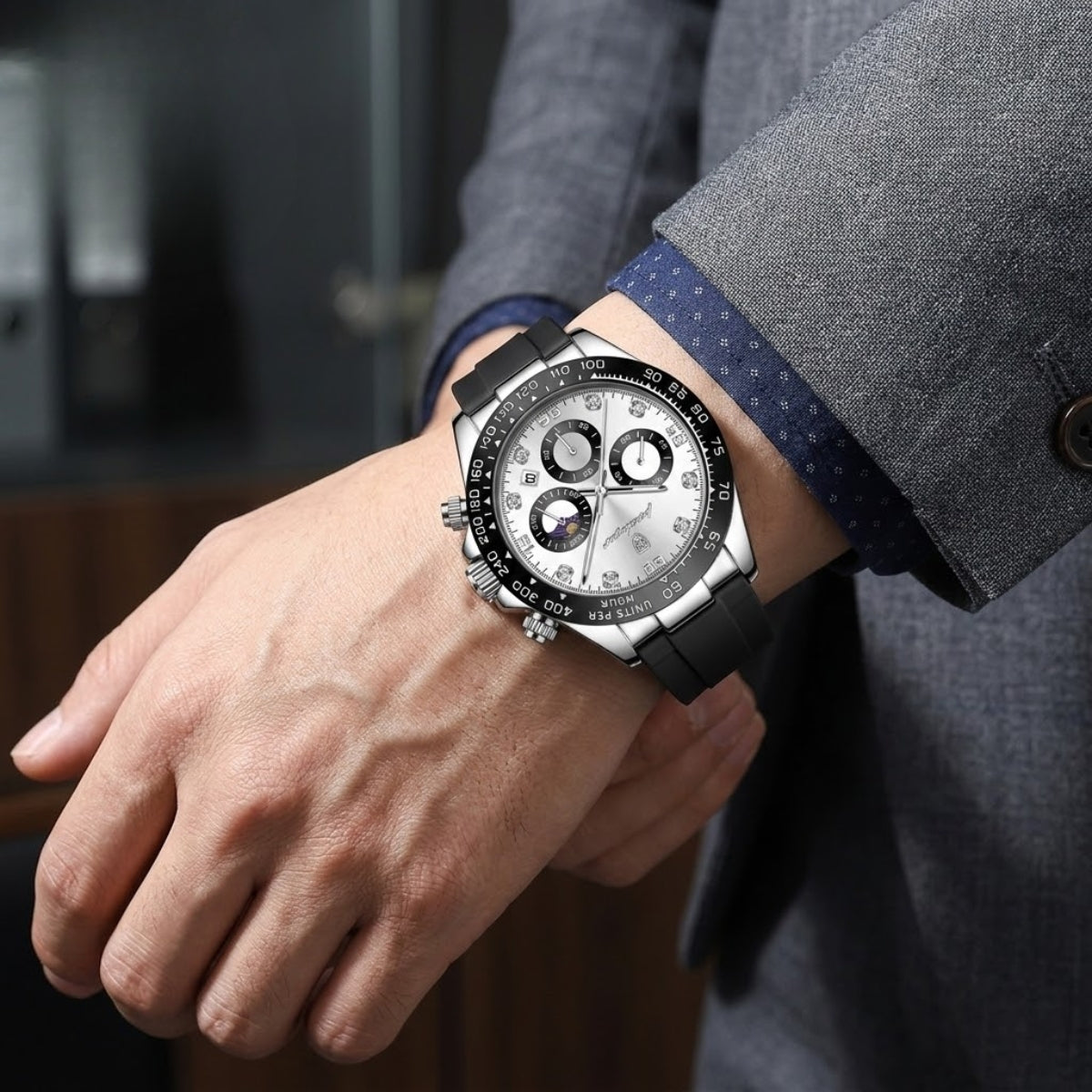 POEDAGAR 629 Men’s Luxury Sport Watch – Stainless Steel Chronograph Quartz with Luminous Date & Waterproof Silver Dial