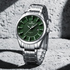 NAVIFORCE 8032 Men’s Stainless Steel Watch – Original Quartz Business Wristwatch - Silver and Green