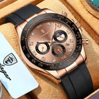 POEDAGAR 629 Men’s Luxury Sport Watch – Stainless Steel Chronograph Quartz with Luminous Date & Waterproof Rose Gold