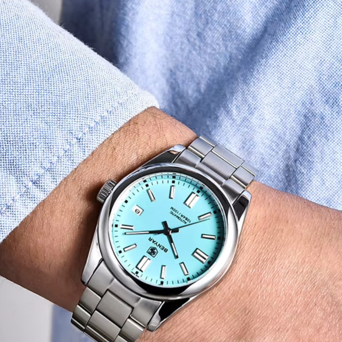 BENYAR 5185 Men’s Automatic Mechanical Turquoise Blue Dial “Oyster Perpetual” Inspired Watch
