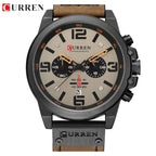 Curren 8314 Men Sport Chronograph Watch Top Fashion Genuine Leather Wristband Waterproof Quartz Light Brown