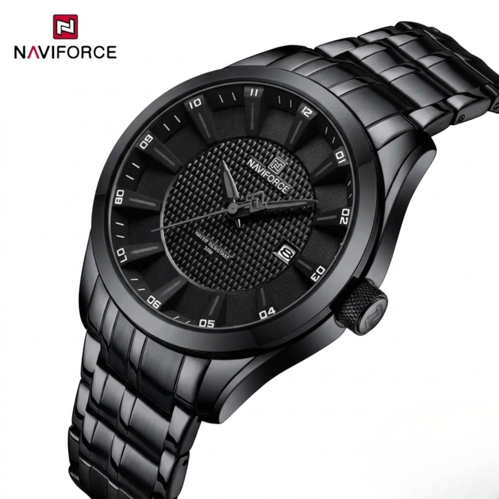 NAVIFORCE 8032 Men’s Stainless Steel Watch – Original Quartz Business Wristwatch - Black