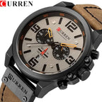 Curren 8314 Men Sport Chronograph Watch Top Fashion Genuine Leather Wristband Waterproof Quartz Light Brown