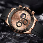 POEDAGAR 629 Men’s Luxury Sport Watch – Stainless Steel Chronograph Quartz with Luminous Date & Waterproof Rose Gold