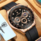 POEDAGAR 629 Men’s Luxury Sport Watch – Stainless Steel Chronograph Quartz with Luminous Date & Waterproof Golden Black