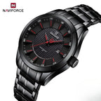 NAVIFORCE 8032 Men’s Stainless Steel Watch – Original Quartz Business Wristwatch - Black and Red