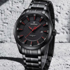 NAVIFORCE 8032 Men’s Stainless Steel Watch – Original Quartz Business Wristwatch - Black and Red
