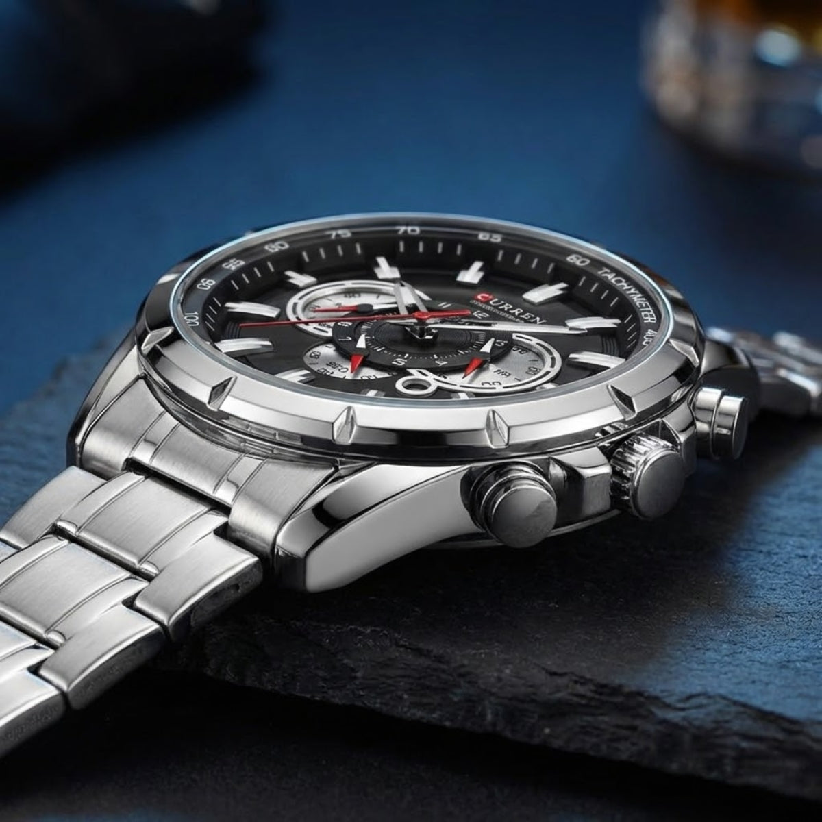 Curren 8363 Men's Watch Multifunctional Waterproof Chronograph Quartz Silver and Black