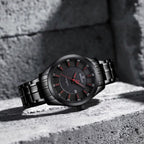 NAVIFORCE 8032 Men’s Stainless Steel Watch – Original Quartz Business Wristwatch - Black and Red