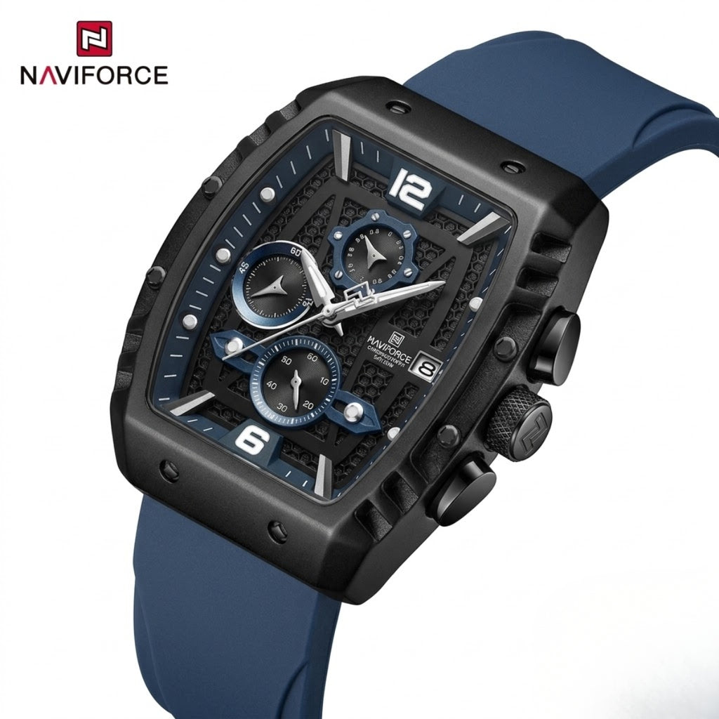 NAVIFORCE 8025 Men’s  Designer Watch – New Quartz Chronograph with Rubber Strap - Blue