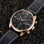 BENYAR 5187 Men’s Luxury Quartz Watch – Leather Band with Chronograph - Gold and Black