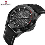 NAVIFORCE 8023 Men’s Original Fashion Watch – Waterproof Quartz Leather Wristwatch with Calendar Black and White